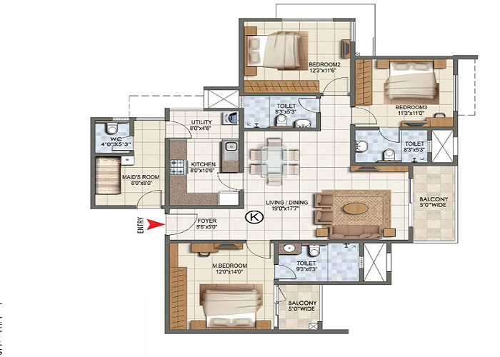 Featured Image Of Century Mirai 3 BHK Floor Plan